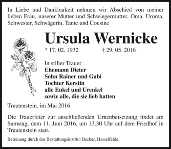 Traueranzeige von Ursula Wernicke  von Magdeburger Volksstimme