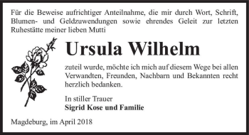 Traueranzeige von Ursula Wilhelm  von Magdeburger Volksstimme