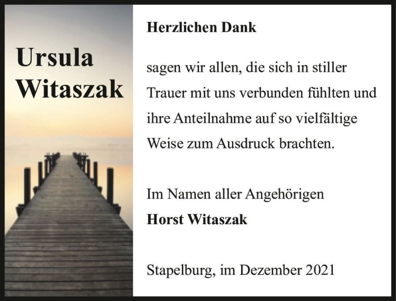  Traueranzeige für Ursula Witaszak  vom 04.12.2021 aus Magdeburger Volksstimme