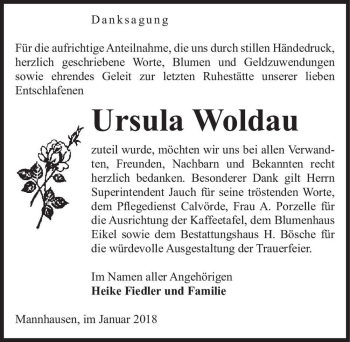 Traueranzeige von Ursula Woldau  von Magdeburger Volksstimme