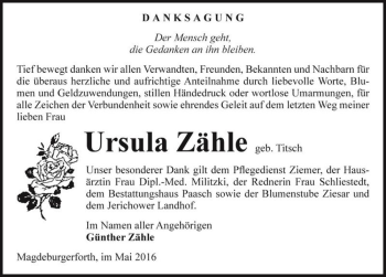 Traueranzeige von Ursula Zähle (geb. Titsch)  von Magdeburger Volksstimme