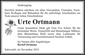 Traueranzeige von Urte Ortmann  von Magdeburger Volksstimme