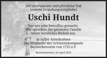 Traueranzeige von Uschi Hundt  von Magdeburger Volksstimme