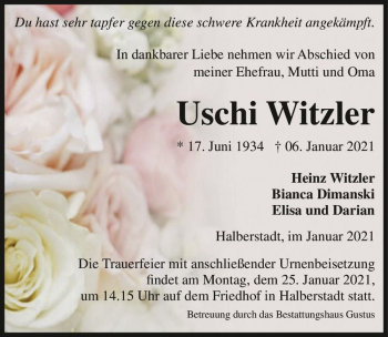 Traueranzeige von Uschi Witzler  von Magdeburger Volksstimme