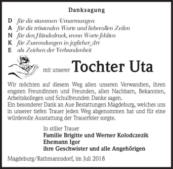 Traueranzeige von Uta  von Magdeburger Volksstimme