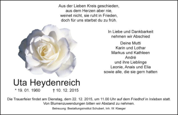 Traueranzeige von Uta Heydenreich  von Magdeburger Volksstimme
