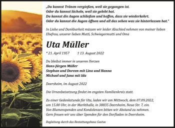 Traueranzeige von Uta Müller  von Magdeburger Volksstimme