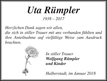 Traueranzeigen von Uta Rümpler | www.abschied-nehmen.de
