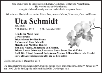 Traueranzeige von Uta Schmidt (geb. Brune)  von Magdeburger Volksstimme