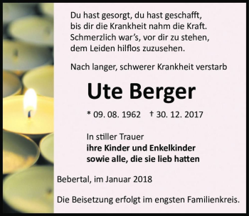 Traueranzeige von Ute Berger  von Magdeburger Volksstimme