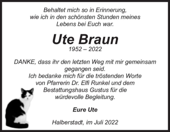 Traueranzeige von Ute Braun  von Magdeburger Volksstimme