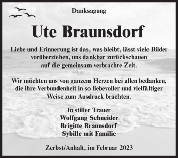 Traueranzeige von Ute Braunsdorf  von Magdeburger Volksstimme