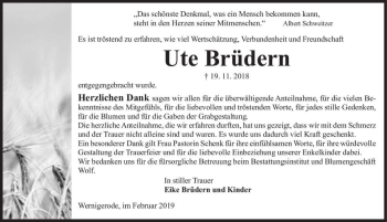 Traueranzeige von Ute Brüdern  von Magdeburger Volksstimme