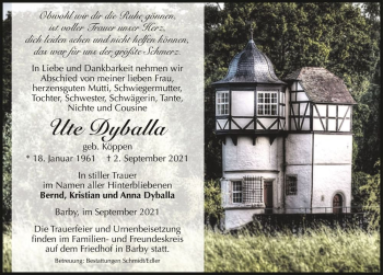 Traueranzeige von Ute Dyballa (geb. Köppen)  von Magdeburger Volksstimme