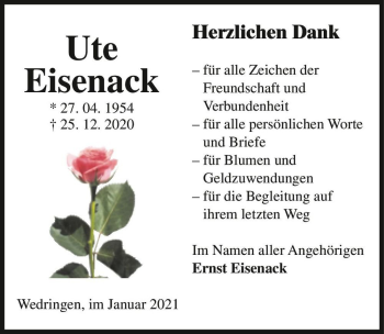 Traueranzeige von Ute Eisenack  von Magdeburger Volksstimme