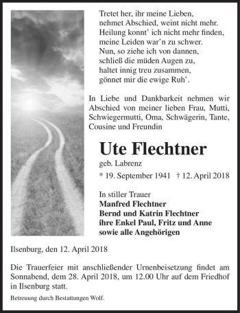 Traueranzeige von Ute Flechtner (geb. Labrenz)  von Magdeburger Volksstimme