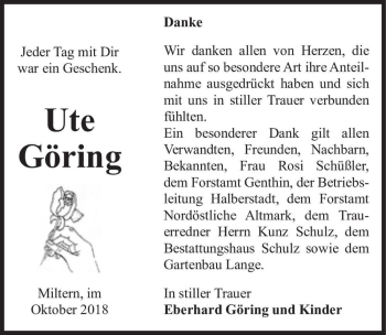 Traueranzeige von Ute Göring  von Magdeburger Volksstimme
