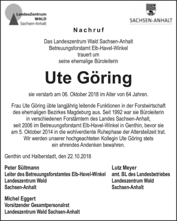 Traueranzeige von Ute Göring  von Magdeburger Volksstimme