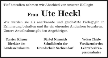 Traueranzeige von Ute Heckl  von Magdeburger Volksstimme