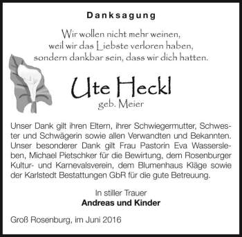 Traueranzeige von Ute Heckl (geb. Meier)  von Magdeburger Volksstimme