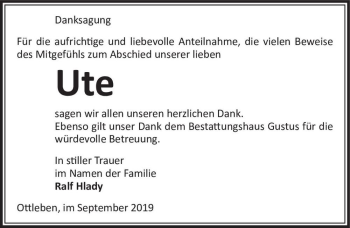 Traueranzeige von Ute Hlady  von Magdeburger Volksstimme