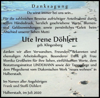 Traueranzeige von Ute Irene Döhlert (geb. Klingenberg)  von Magdeburger Volksstimme