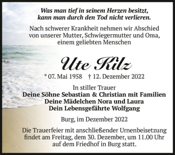 Traueranzeige von Ute Kilz  von Magdeburger Volksstimme