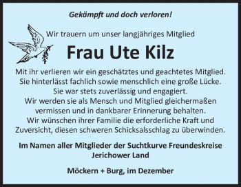 Traueranzeige von Ute Kilz  von Magdeburger Volksstimme