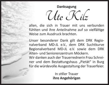 Traueranzeige von Ute Kilz  von Magdeburger Volksstimme