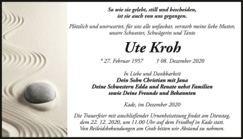 Traueranzeige von Ute Kroh  von Magdeburger Volksstimme