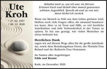 Traueranzeige von Ute Kroh  von Magdeburger Volksstimme