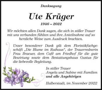 Traueranzeige von Ute Krüger  von Magdeburger Volksstimme