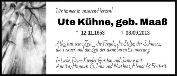 Traueranzeige von Ute Kühne (geb. Maaß)  von Magdeburger Volksstimme