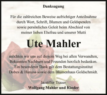 Traueranzeige von Ute Mahler  von Magdeburger Volksstimme