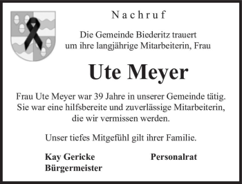 Traueranzeige von Ute Meyer  von Magdeburger Volksstimme