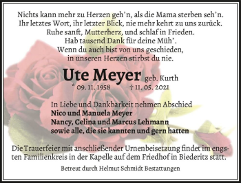 Traueranzeige von Ute Meyer (geb. Kurth)  von Magdeburger Volksstimme