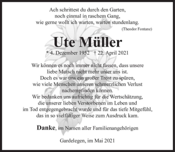 Traueranzeige von Ute Müller  von Magdeburger Volksstimme