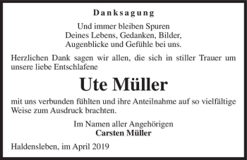 Traueranzeige von Ute Müller  von Magdeburger Volksstimme