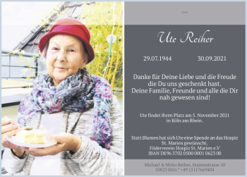 Traueranzeige von Ute Reiher  von Magdeburger Volksstimme