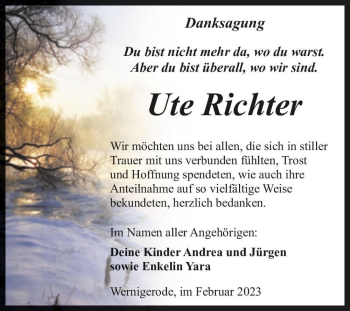 Traueranzeige von Ute Richter  von Magdeburger Volksstimme