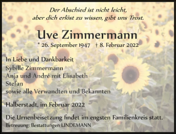 Traueranzeige von Uve Zimmermann  von Magdeburger Volksstimme