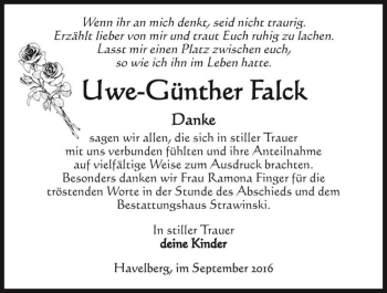 Traueranzeige von Uwe-Günther Falck  von Magdeburger Volksstimme
