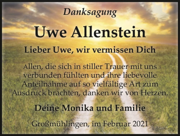Traueranzeige von Uwe Allenstein  von Magdeburger Volksstimme