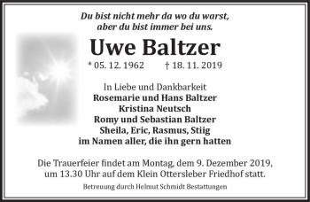 Traueranzeige von Uwe Baltzer  von Magdeburger Volksstimme