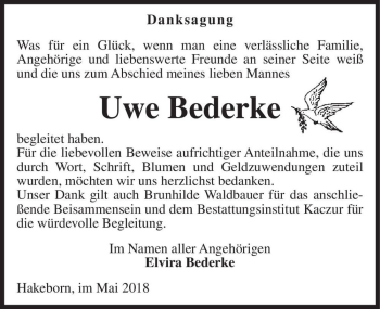 Traueranzeige von Uwe Bederke  von Magdeburger Volksstimme