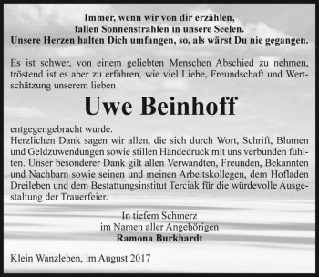 Traueranzeige von Uwe Beinhoff  von Magdeburger Volksstimme