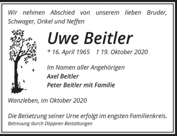 Traueranzeige von Uwe Beitler  von Magdeburger Volksstimme