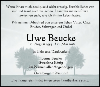 Traueranzeige von Uwe Beucke  von Magdeburger Volksstimme
