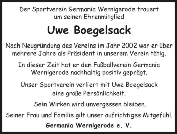 Traueranzeige von Uwe Boegelsack  von Magdeburger Volksstimme