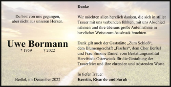 Traueranzeige von Uwe Bormann  von Magdeburger Volksstimme